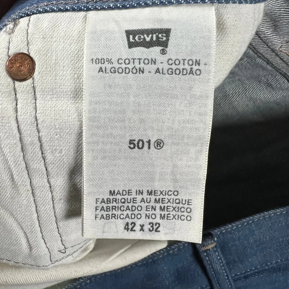 Levi's 501XX‎ Original Fit Blue Jeans Button Fly Mens Measures Size 42x30 Baggy